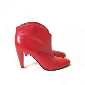 Celine x Hedi Slimane Era Leather Ankle Boots Booties Womens 38.5 8.5 Red Heeled